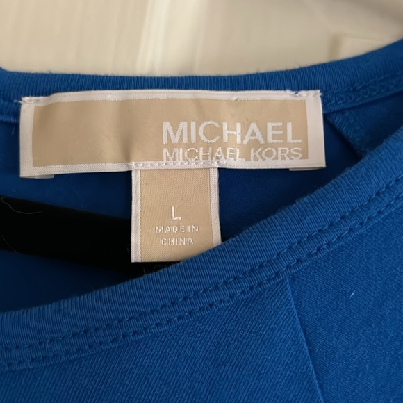 Michael Kors large blue t shirt dress with zipper and studded gold logo - Picture 3 of 4